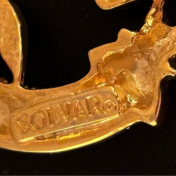 SOLVAR IRISH CELTIC CLADDAGH GOLD PLATED W CUBIC ZIRCONIA ORNAMENT/PENDANT RARE - Picture 4 of 7